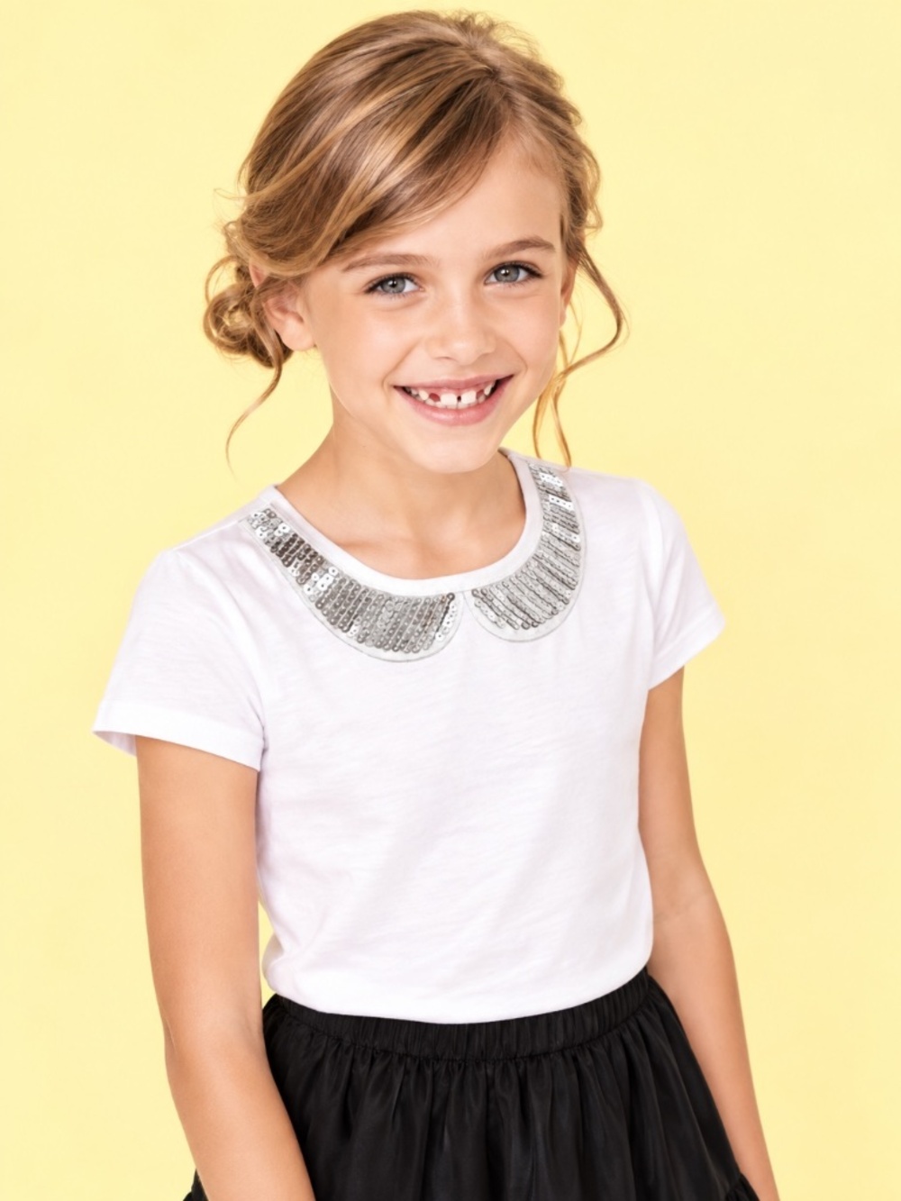 Gap girls white shirt with sequined neck